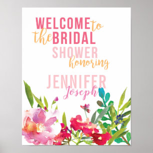 Póster Letrero de bienvenida para ducha floral brillante