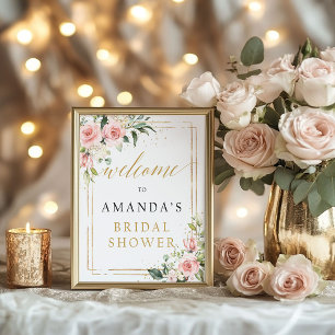 Póster Letrero de bienvenida para fiesta de boda floral r