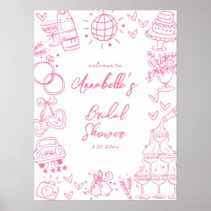 Póster Letrero de bienvenida para fiesta de boda rosa dib
