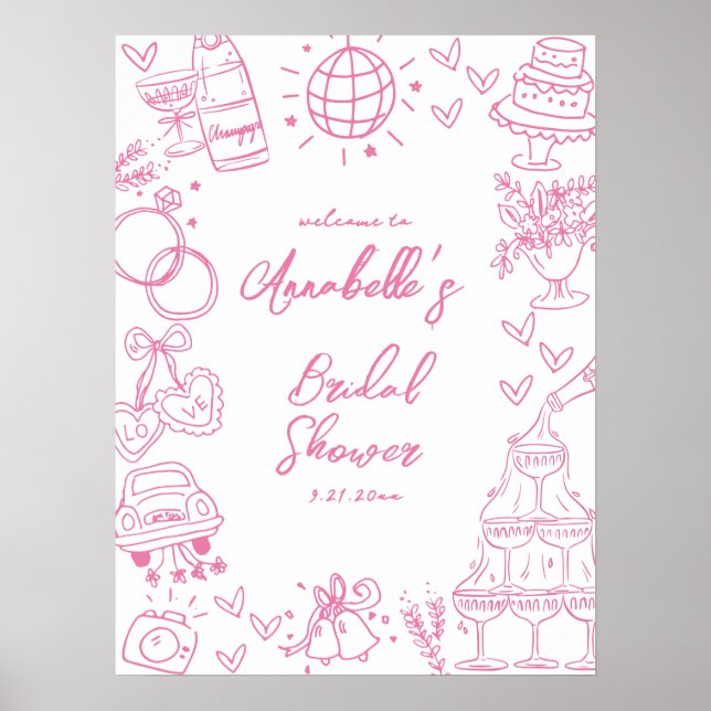 Póster Letrero de bienvenida para fiesta de boda rosa dib (Frente)