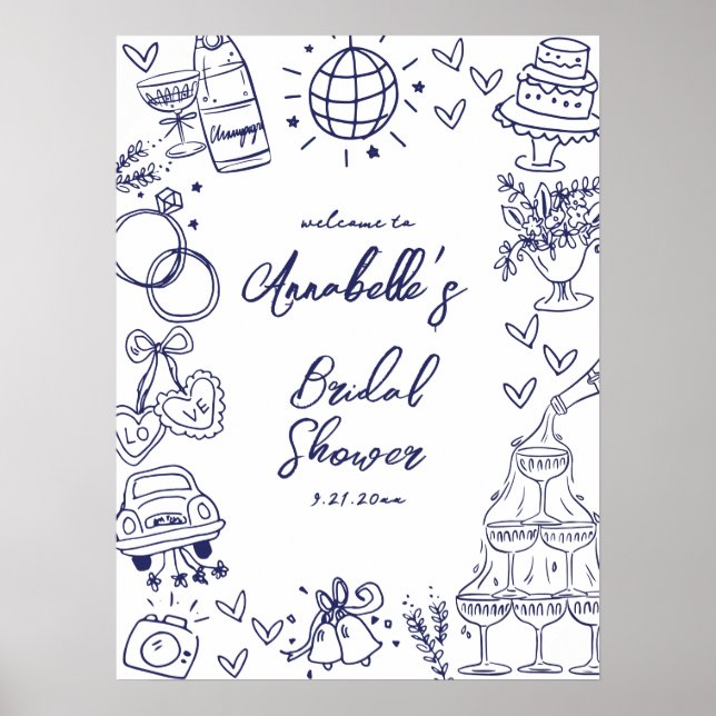 Póster Letrero de bienvenida para fiesta de novia pintado (Frente)