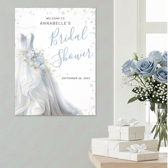 Póster Letrero de Bienvenida para Fiesta de Regalo de Bod (Elegant Wedding Dress Bridal Shower Welcome Sign )