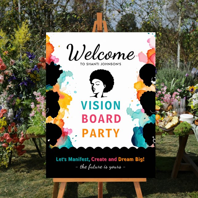 Póster Letrero de Bienvenida para Fiesta de Tablero de Vi (Vibrant Colors Vision Board Party Welcome Sign)