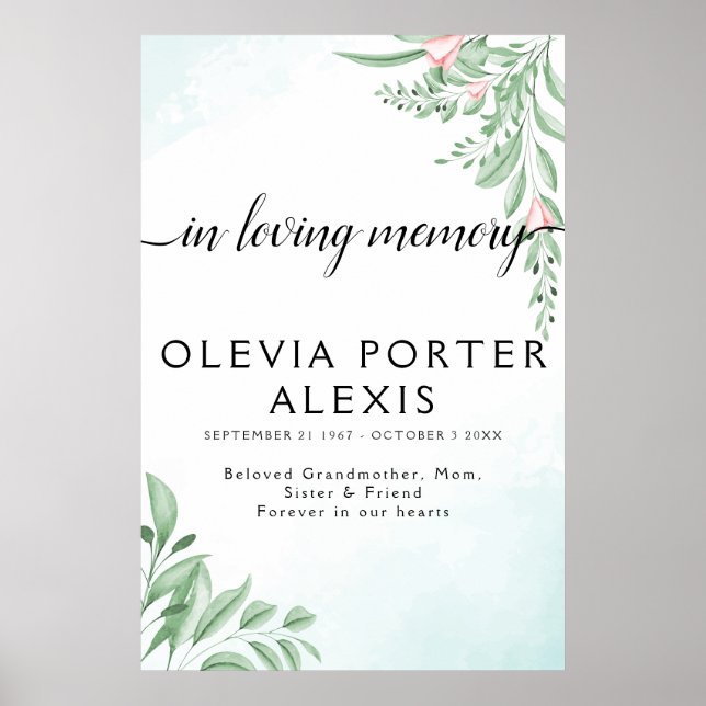 Póster Letrero de bienvenida para funeral boho dusty blue (Frente)