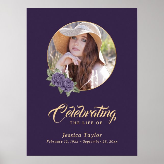 Póster Letrero de bienvenida para funeral con foto floral (Frente)