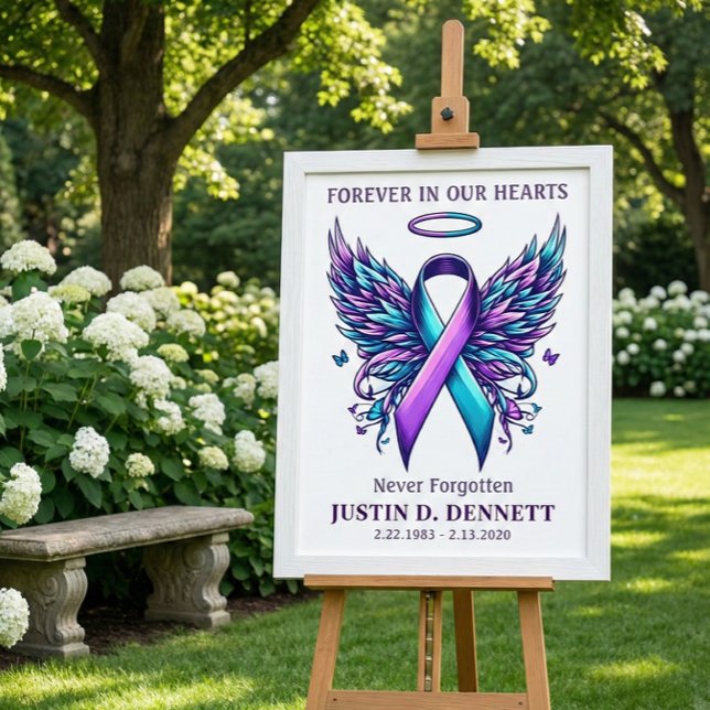 Póster Letrero de Bienvenida para Funeral en Memoria de P (Suicide prevention awareness memorial funeral welcome sign for celebration of life)