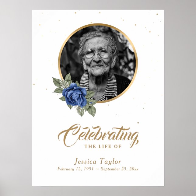 Póster Letrero de Bienvenida para Funeral Floral Dorado A (Frente)