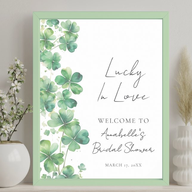 Póster Letrero de Bienvenida para la Fiesta de Despedida  (Lucky In Love Bridal Shower Welcome Sign)