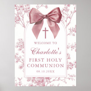 Póster Letrero de bienvenida para primera comunión floral