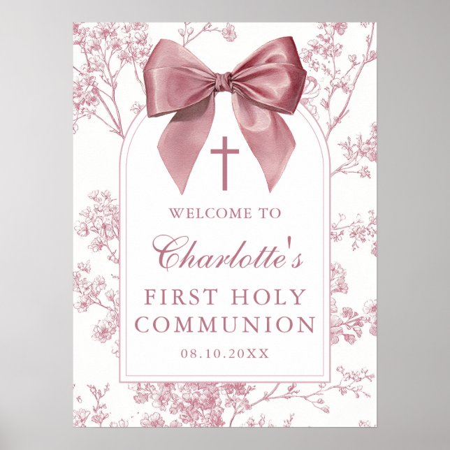 Póster Letrero de bienvenida para primera comunión floral (Frente)