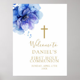 Póster Letrero de bienvenida para Primera Comunión floral