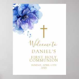 Póster Letrero de bienvenida para Primera Comunión floral
