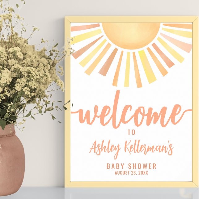 Póster Letrero de Bienvenida para Shower de Sol Baby (Little Ray Of Sunshine Baby Shower Welcome Sign )
