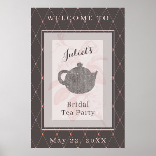 Póster Letrero de bienvenida para té nupcial en rosa susu