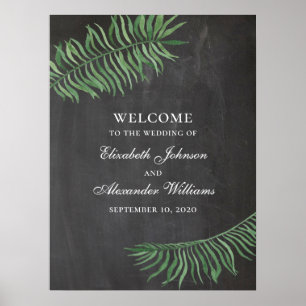 Póster Letrero de bienvenida tropical. Boda exótica en pi