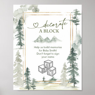 Póster Letrero de bloque decorativo de bosque de aventura