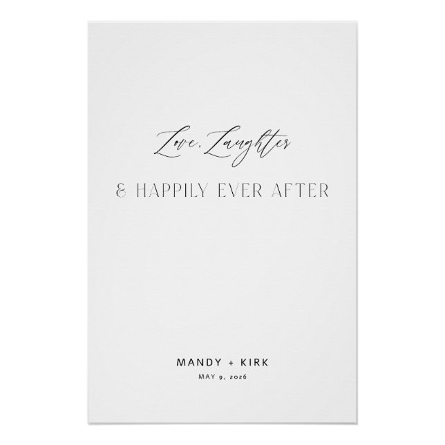 Póster Letrero de Boda Amor Risa Feliz Para Siempre (Anverso)