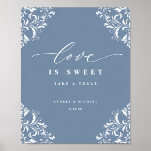 Póster Letrero de Boda Azul Polvoriento Elegante El Amor