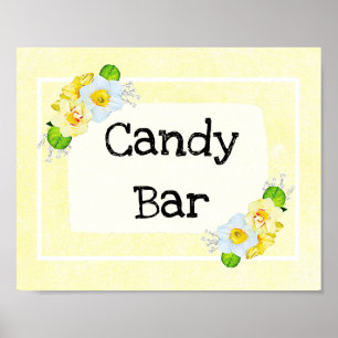 Póster Letrero de Boda Barra de Caramelo Floral Amarillo