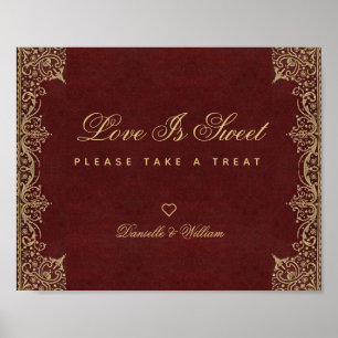 Póster Letrero de Boda Barra de Chocolate Burgundy Gold A