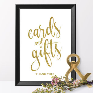 Póster Letrero de Boda Cartas y Regalos Dorado Brillante
