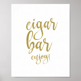 Póster Letrero de Boda Cigar Bar Glitter Dorado 8x10