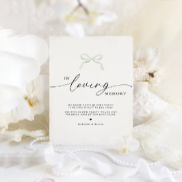 Póster Letrero de boda con lazo verde salvia en memoria a