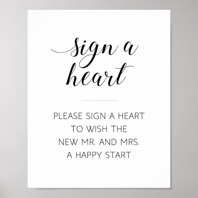 Póster Letrero de Boda Corazón Letrero Elegante (Frente)