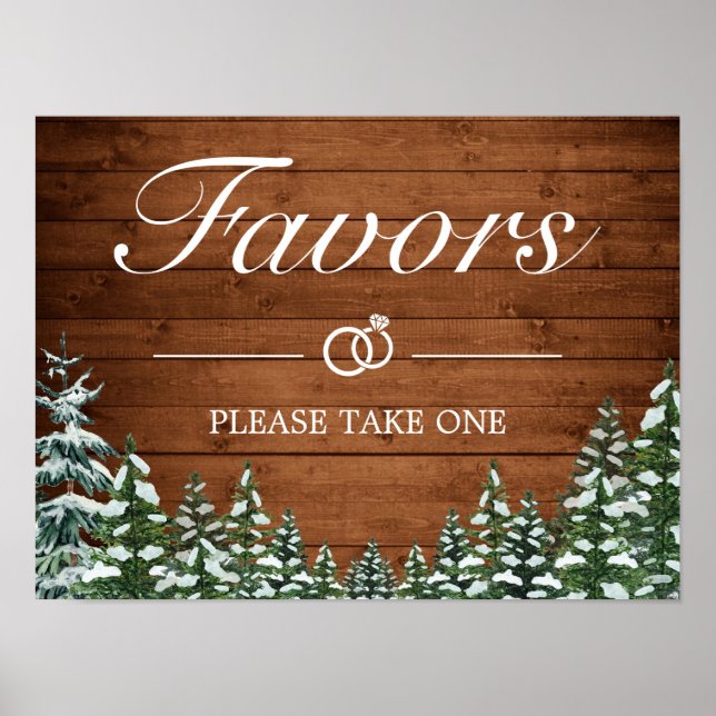 Póster Letrero de Boda de Campo de Madera Nevada y Bosque (Frente)