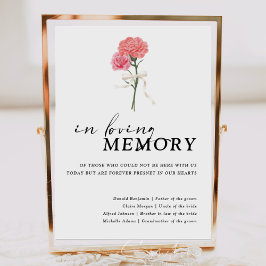 Póster Letrero de boda de clavel boho en memoria amorosa