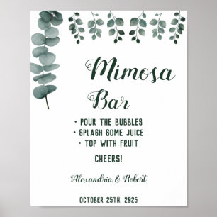 Póster Letrero de boda de eucalipto con vegetación del ba