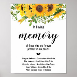Póster Letrero de Boda de Girasoles en Memoria de Amor