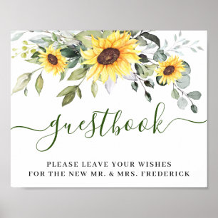 Póster Letrero de boda de girasoles eucalipto Nuestro lib