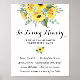 Póster Letrero de Boda de Girasoles y Verdor En Memoria A