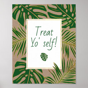 Póster Letrero de boda de hojas tropicales verdes Treat Y