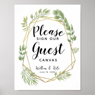Póster Letrero de boda de lienzo invitado de hoja de cris