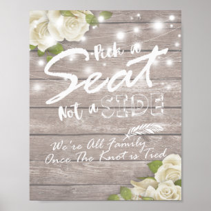 Póster Letrero de Boda de Madera Floral Elige un Asiento 