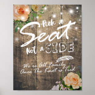 Póster Letrero de Boda de Madera Floral Elija un Asiento