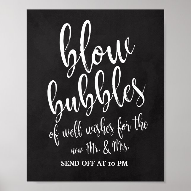 Póster Letrero de Boda de Pizarra de Burbujas de Despedid (Frente)