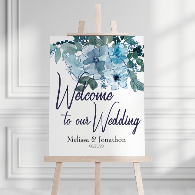 Póster Letrero de Boda de Rosas Azules Pastel Modernas (Subido por el creador)
