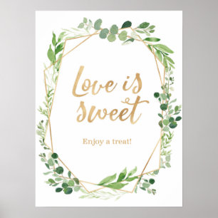 Póster Letrero de boda de vegetación Amor es dulce