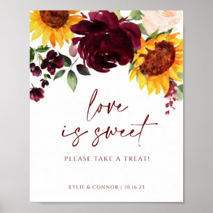 Póster Letrero de Boda - El Amor es Dulce Girasol y Borgo