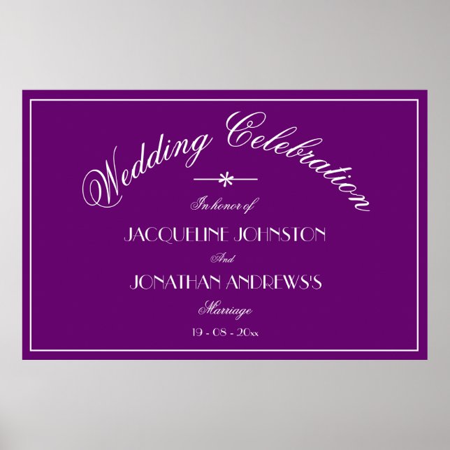Póster Letrero de Boda Elegante Personalizado Chic Morado (Frente)