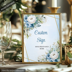 Póster Letrero de Boda en Acuarela Azul Dorado Brillante
