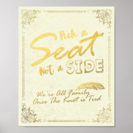Póster Letrero de Boda en Escritura Dorada Elige un Asien