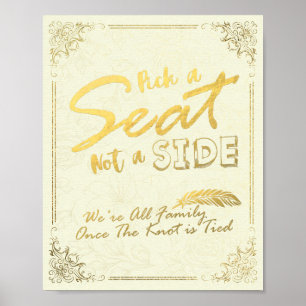 Póster Letrero de Boda en Escritura Dorada Elige un Asien