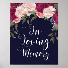 Póster Letrero de boda en memoria con flores azules