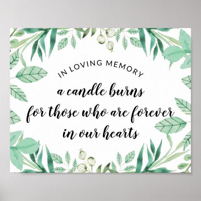 Póster Letrero de Boda En Memoria Mía con Menta de Follaj (Frente)