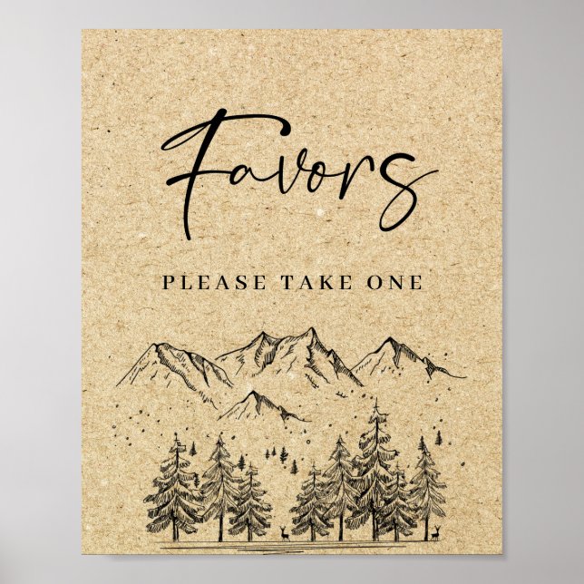 Póster Letrero de Boda Favoritos de Montañas Dibujadas a  (Frente)