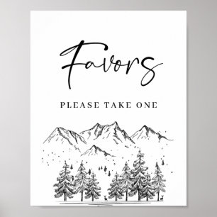 Póster Letrero de Boda Favoritos de Montañas Dibujadas a 